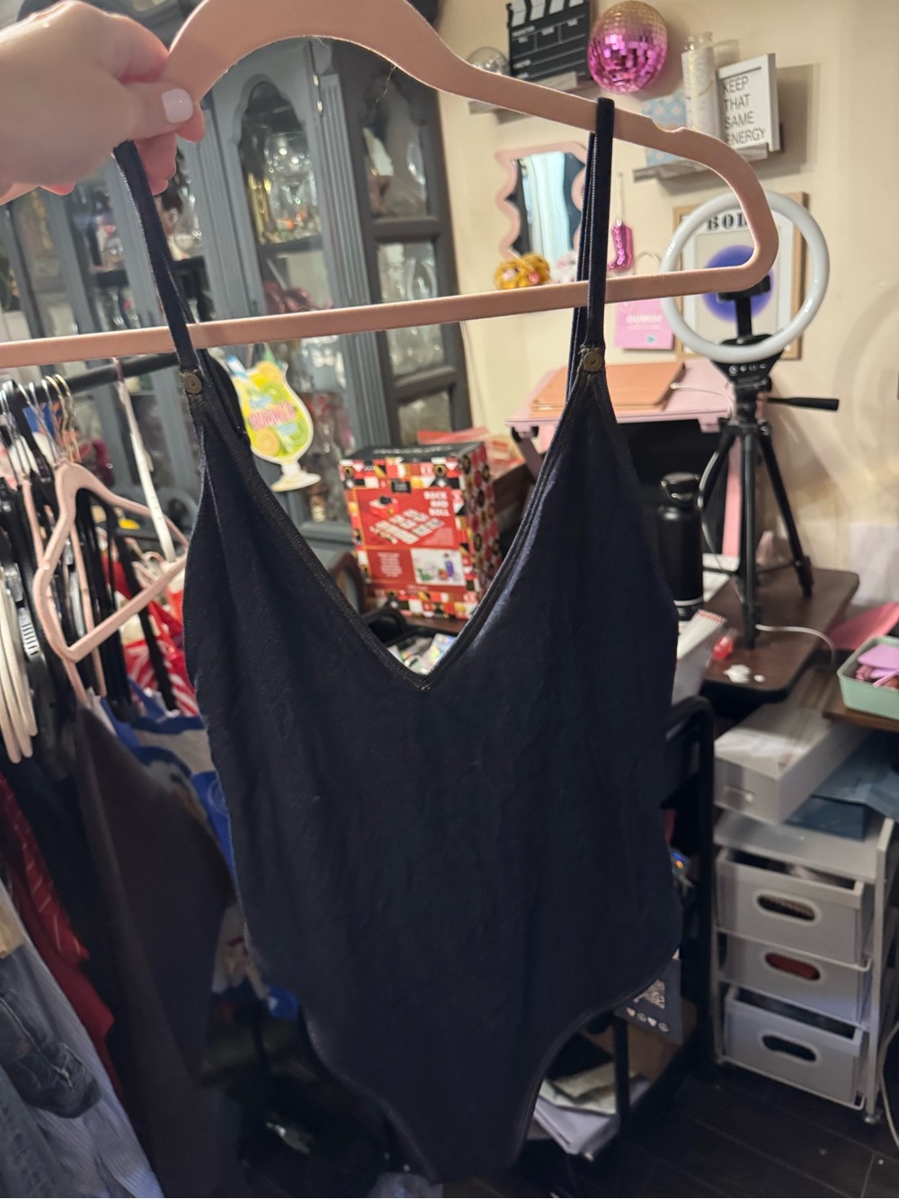 Arie Denim Black V-Neck Bodysuit/bathing suit M